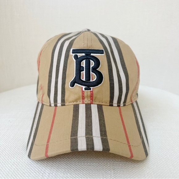 BURBERRY Monogram Motif Icon Stripe Cotton Baseball Cap Unisex - Picture 4 of 6